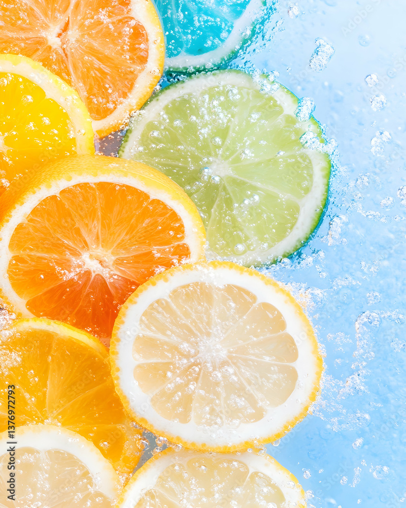 Vibrant citrus fruit slices submerged in sparkling water AI generative Vibrant citrus fruit slices submerged in sparkling water AI generative