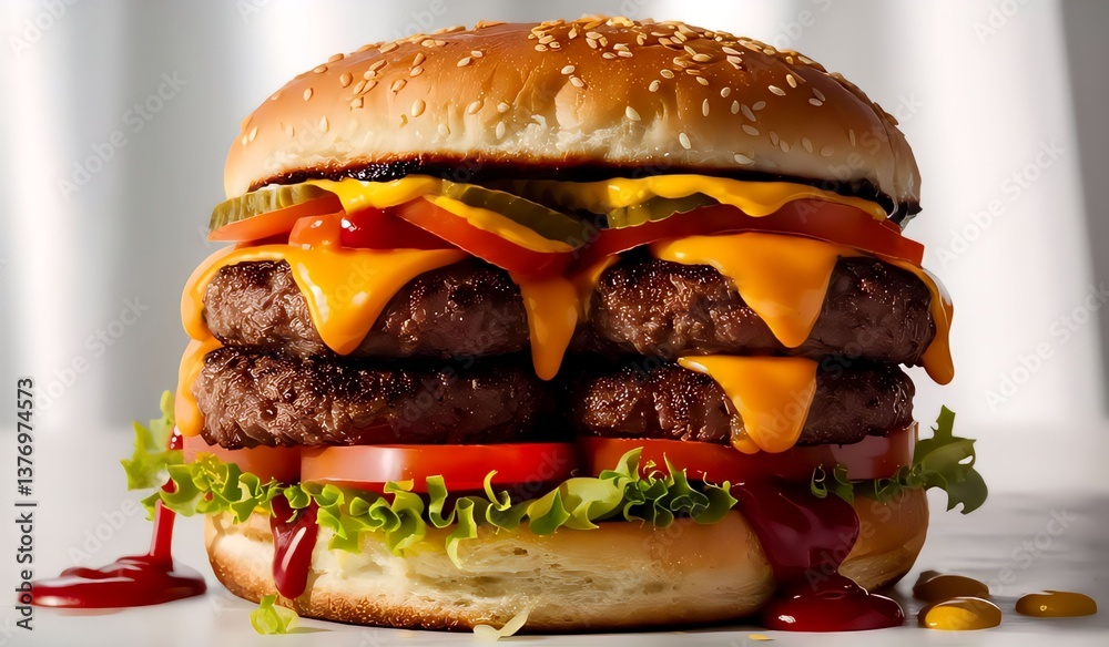 Juicy Double Cheeseburger with Melting Cheese and Fresh Toppings