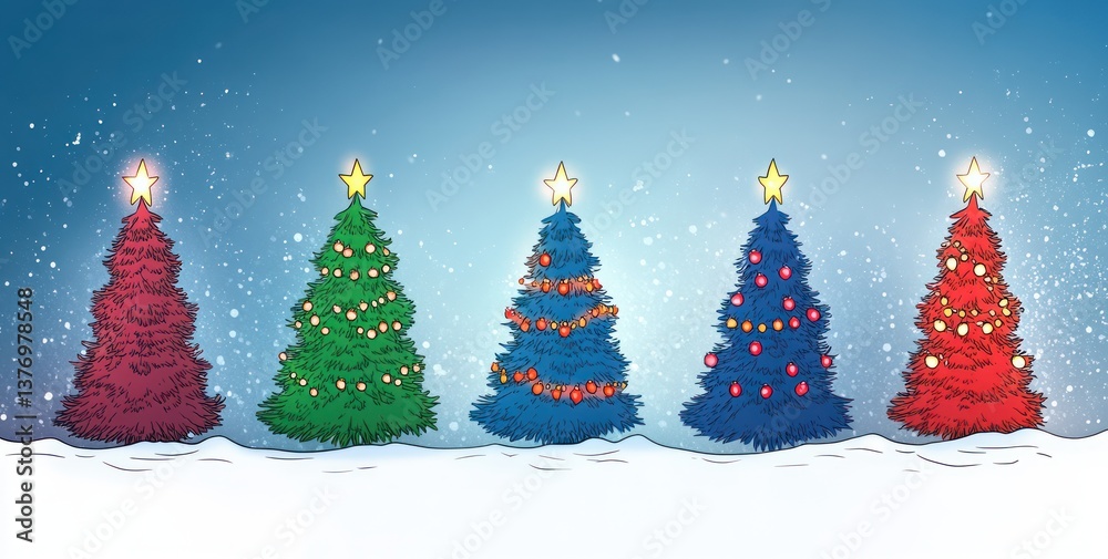 Fototapeta premium Minimalist Christmas Tree Decoration Progression Illustration