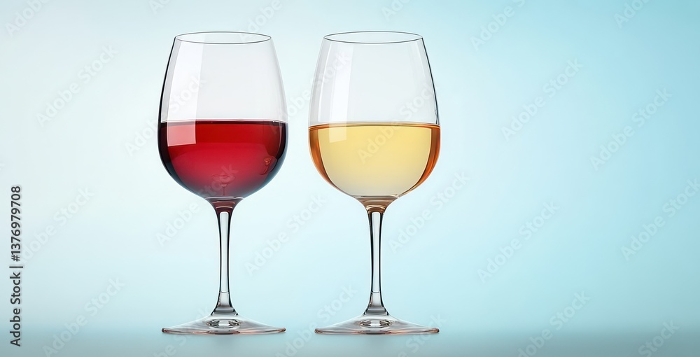 Two Wine Glasses Red and White Wine Minimalistic Composition Soft Lighting Two Wine Glasses Red and White Wine Minimalistic Composition Soft Lighting