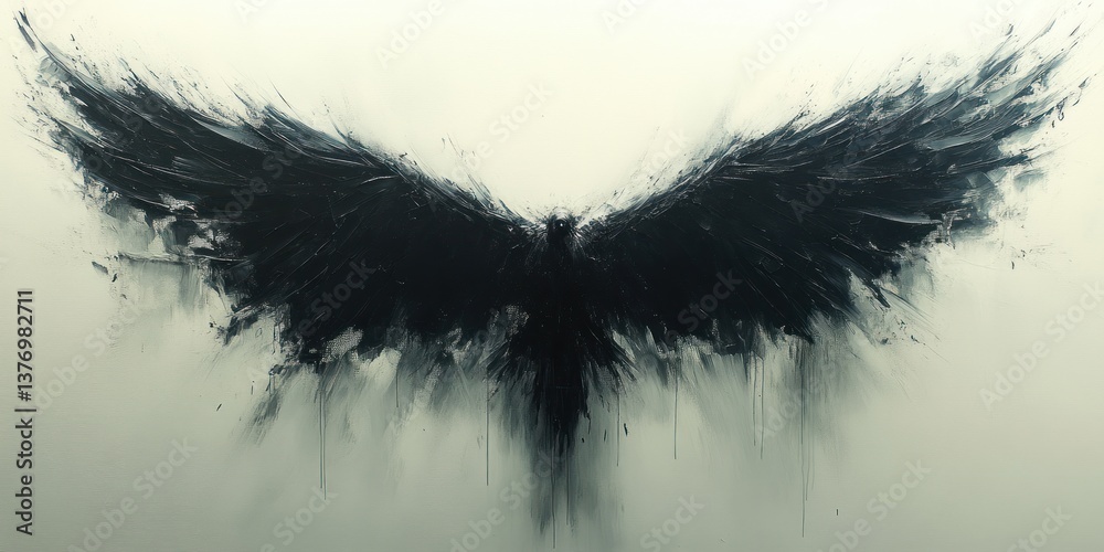 Fototapeta premium Abstract Black Eagle Wing Illustration on White Background