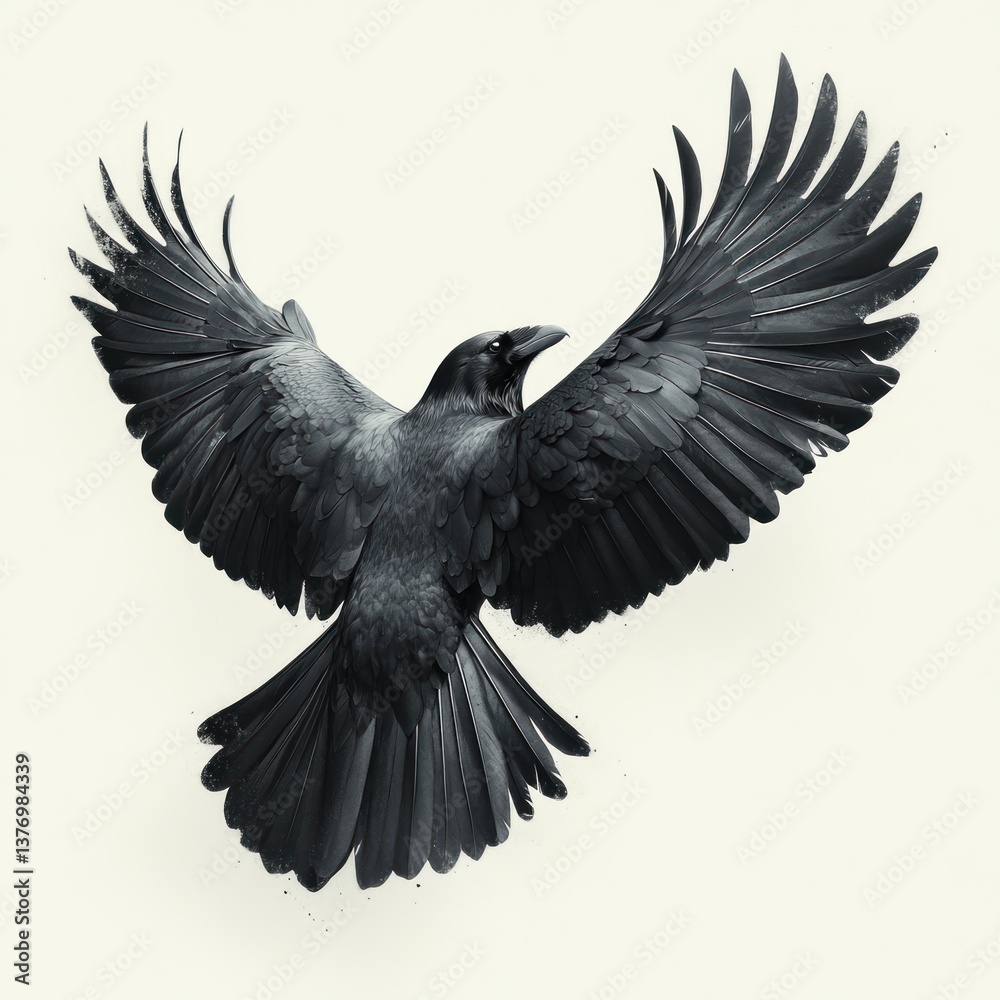 Fototapeta premium Detailed Flying Raven Mid-Flight Modern Art Minimalist Design