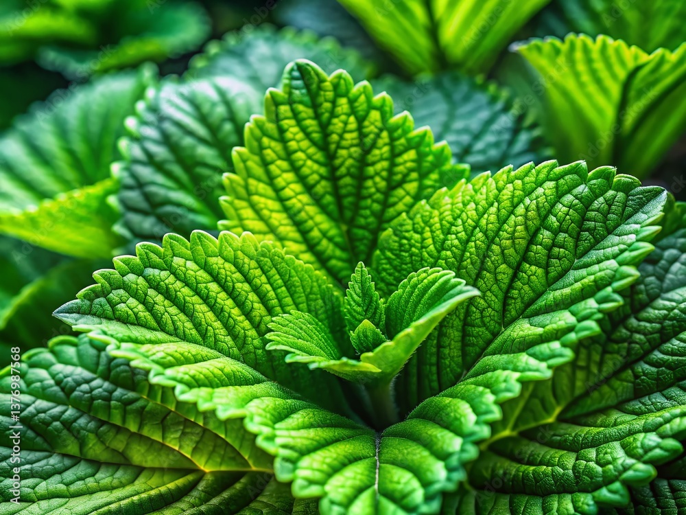 Lush Green Scalloped Leaves with Copy Space - Botanical Stock Photo Lush Green Scalloped Leaves with Copy Space - Botanical Stock Photo