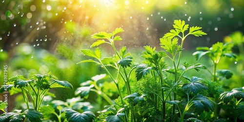 Lush Organic Coriander and Dill Herb Patch - Long Exposure Photography