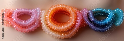 Colorful Handmade Beaded Bracelets on Soft Beige Background with Natural Lighting
