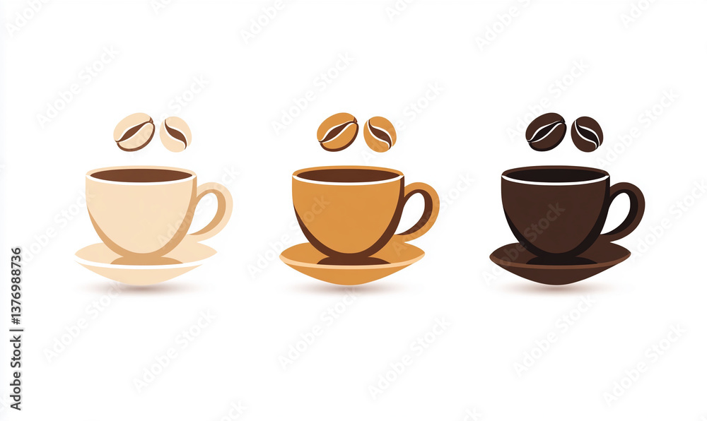 Obraz premium Different shades of coffee cups showcasing various roast levels and flavors in a minimalist design that emphasizes the beauty of coffee culture and its diversity in presentation