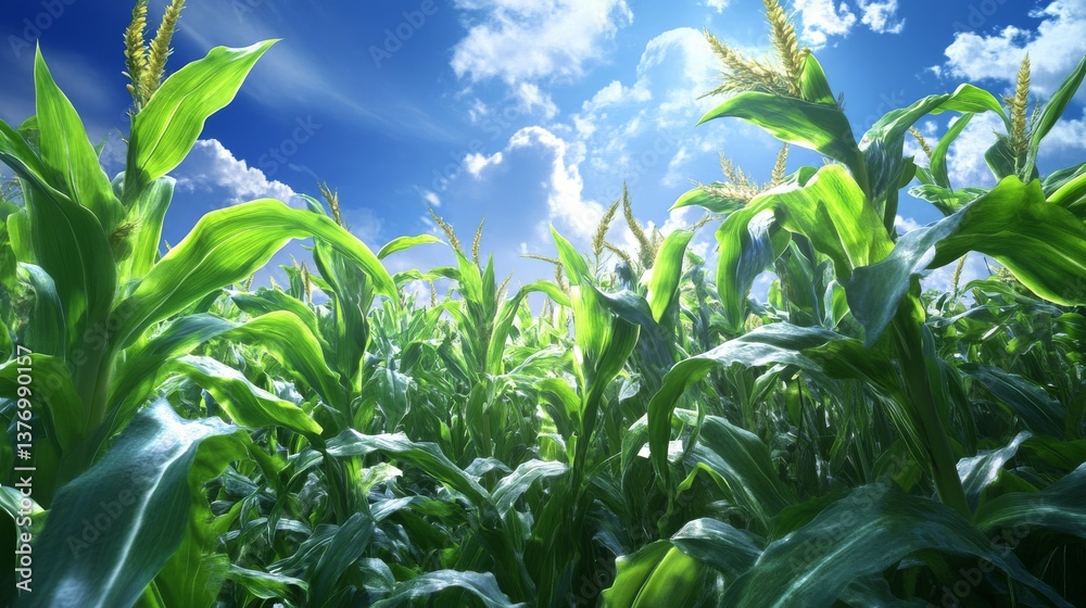 Fototapeta premium Cornfield under a vibrant summer sky