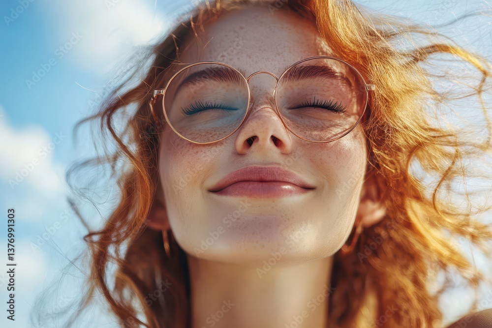 Woman with curls enjoying sunny day