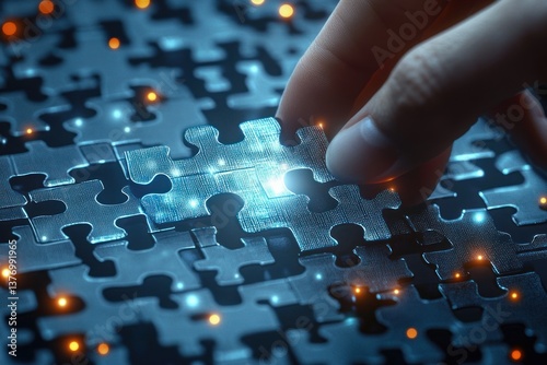 Hand Completing Jigsaw Puzzle Piece for Technology Cybersecurity and Networking