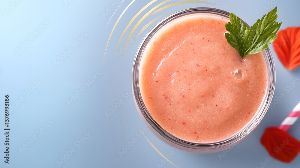 Smooth hibiscus berry smoothie with green leaf decoration captured for a healthy beverage presentation background Smooth hibiscus berry smoothie with green leaf decoration captured for a healthy beverage presentation background