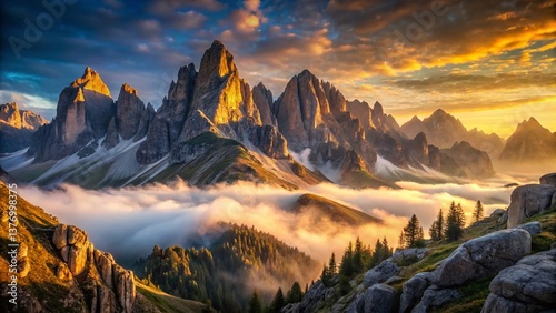 Majestic Mountain Range at Dawn: Breathtaking Nature Landscape Photography