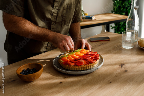 Artful fruit tart creation photo