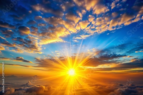 Majestic Sunrise: Sun Rising Over Clear Sky with Ample Copy Space