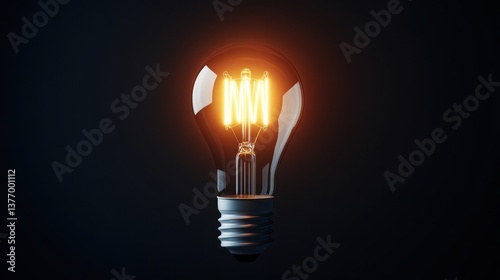 A glowing incandescent light bulb with visible filaments illuminating beautifully against a dark background creating a warm and inviting atmosphere