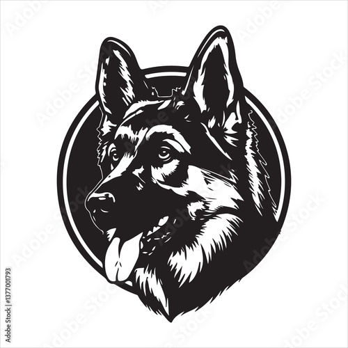 German Shepherd Dog Head Logo – Black and White Vector Illustration