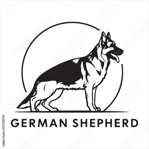 German Shepherd Dog Head Logo – Black and White Vector Illustration