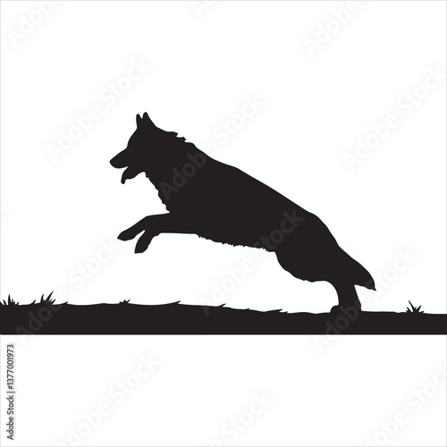 Black silhouette German Shepherd Dog Illustration – Detailed Sitting Pose