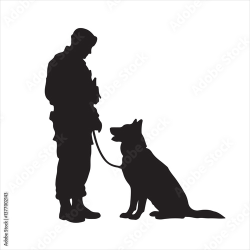 Military Soldier and German Shepherd Silhouette - K9 Loyalty and Service
