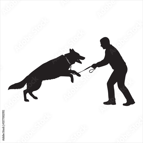 German Shepherd Attack Training Silhouette - Protection Dog Illustration