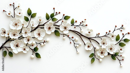 White Flower Branch Decoration on White Background  