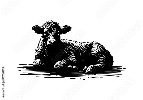 Japanese Black wagyu cattle hand drawn vector illustration