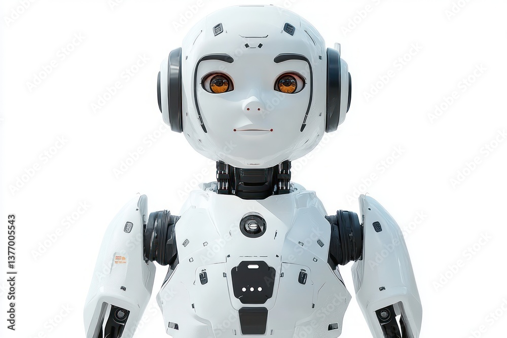 Futuristic Minimalistic Robot with Friendly Expression and Intricate Mechanical Details Futuristic Minimalistic Robot with Friendly Expression and Intricate Mechanical Details