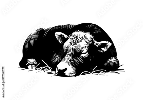 Japanese Black wagyu cattle hand drawn vector illustration