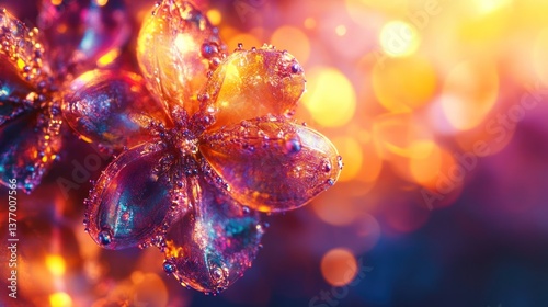 Glowing, iridescent flowers with bokeh background