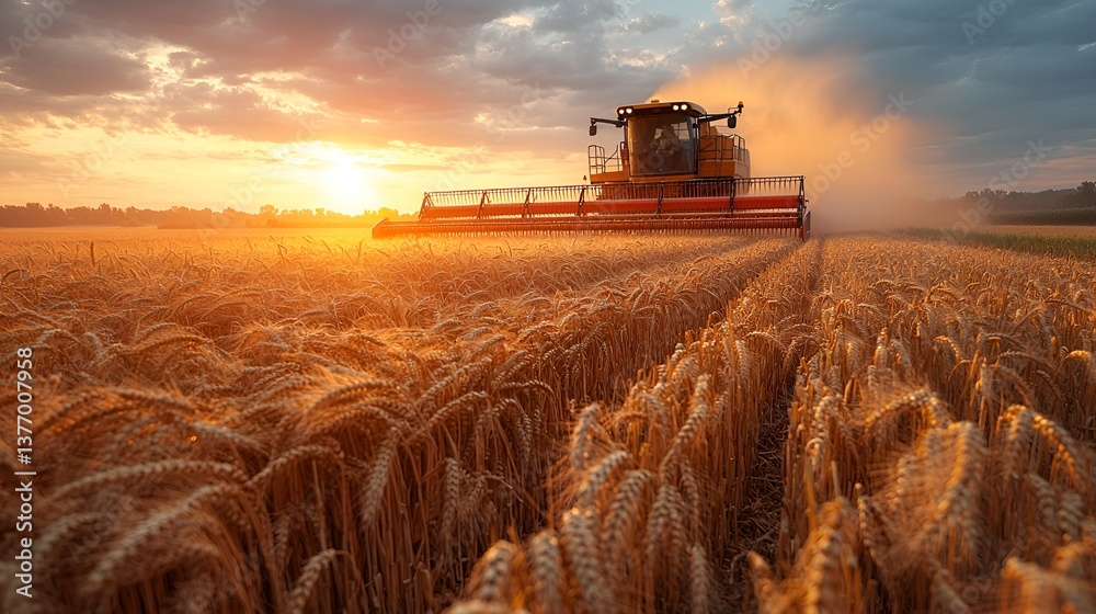 Fototapeta premium Golden Wheat Harvest at Sunset