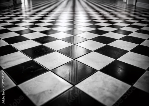 Minimalist Black and White Freemason Checkerboard Pattern Stock Photo