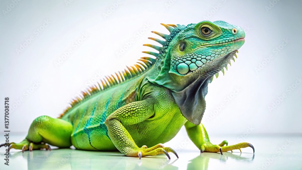 Obraz premium Minimalist Cartoon Iguana Illustration: Green Reptile in Simple Pose
