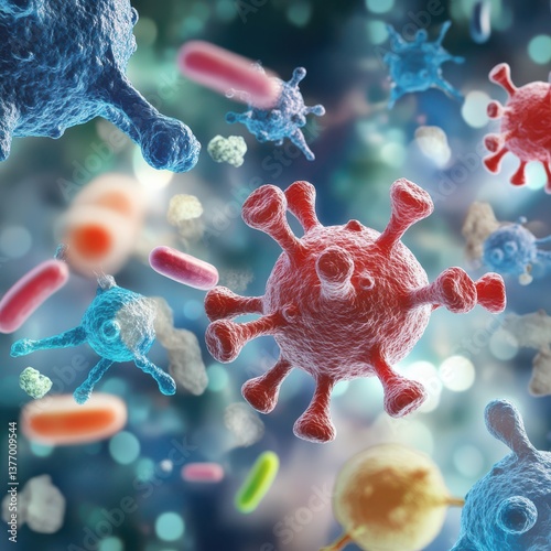Immune system response against pathogens microscopic view gigapixel standard science detailed visualization