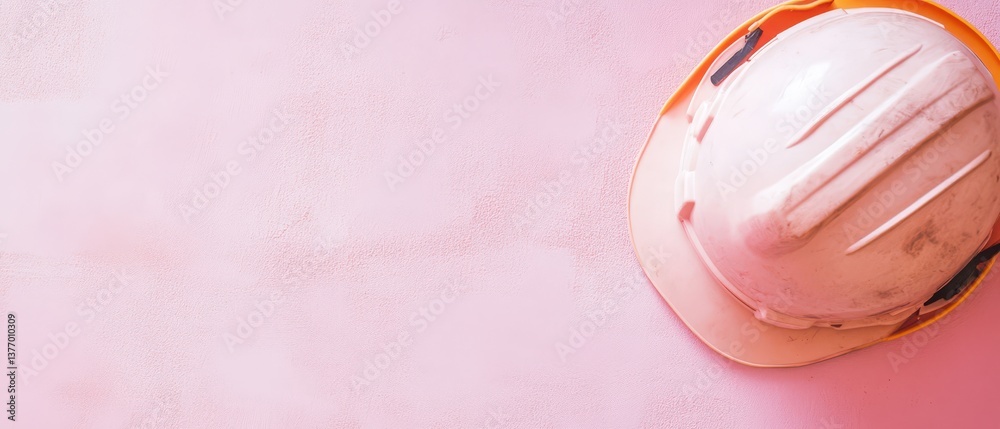 Construction helmet placed on a pastel background Construction helmet placed on a pastel background