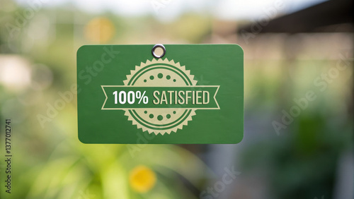 Eco friendly sign promoting customer satisfaction with clear message of 100% satisfaction, enhancing trust and loyalty