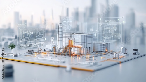 Fototapeta Naklejka Na Ścianę i Meble -  A detailed architectural model showcasing the design and layout of a bustling urban landscape featuring towering skyscrapers residential and commercial buildings