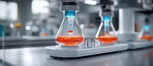 A modern, state-of-the-art medical research laboratory equipped with advanced, futuristic technology for innovative scientific discoveries and medical breakthroughs.