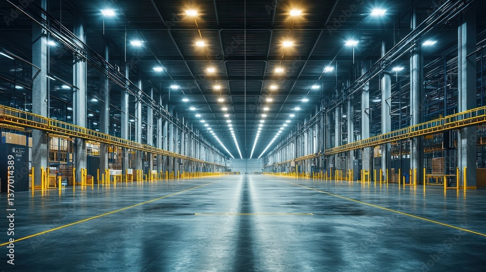 Obraz premium Empty warehouse interior, illuminated