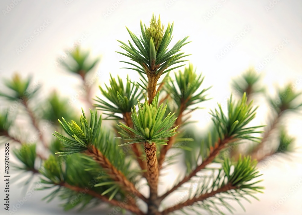 Miniature Pine Branches on White Background - Tilt-Shift Photography Miniature Pine Branches on White Background - Tilt-Shift Photography