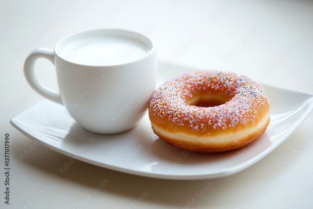 Delicious Glazed Donut with Colorful Sprinkles and Milk Cup Delicious Glazed Donut with Colorful Sprinkles and Milk Cup