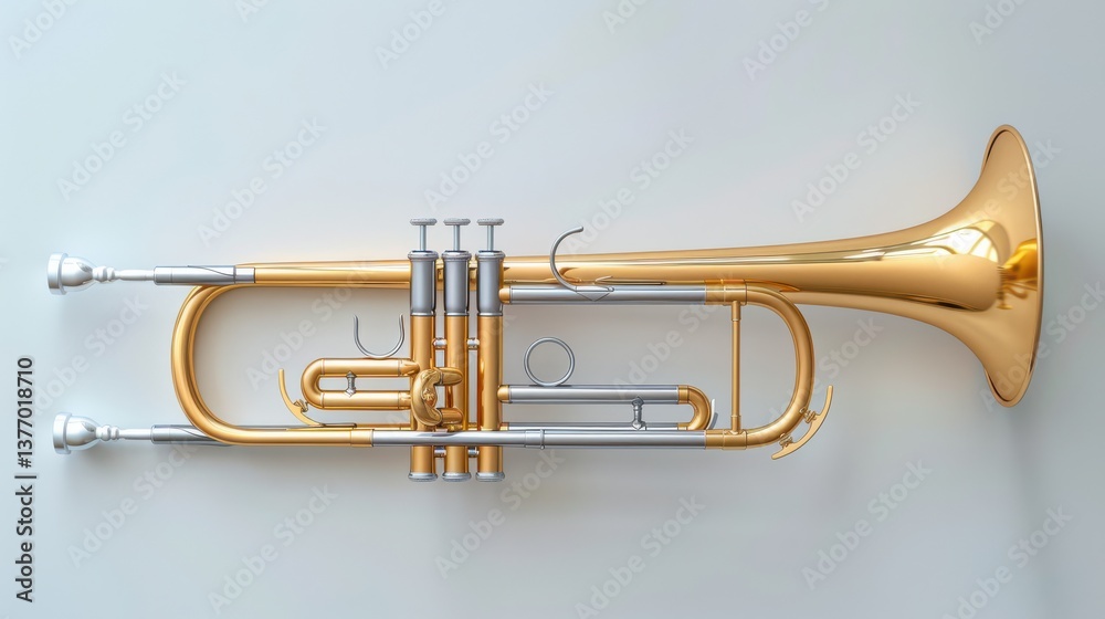 Fototapeta premium Hyperrealistic trombone showcase studio setting digital artwork minimalist design close-up perspective musical inspiration