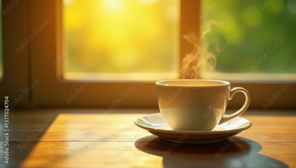 Fototapeta premium Light falls on a cup in the morning with soft gentle rays, gentle light, illumination, peaceful