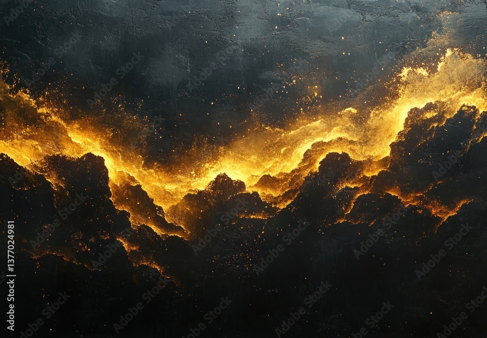 Naklejka premium Luxurious Gold Foil Clouds on Dark Textured Background