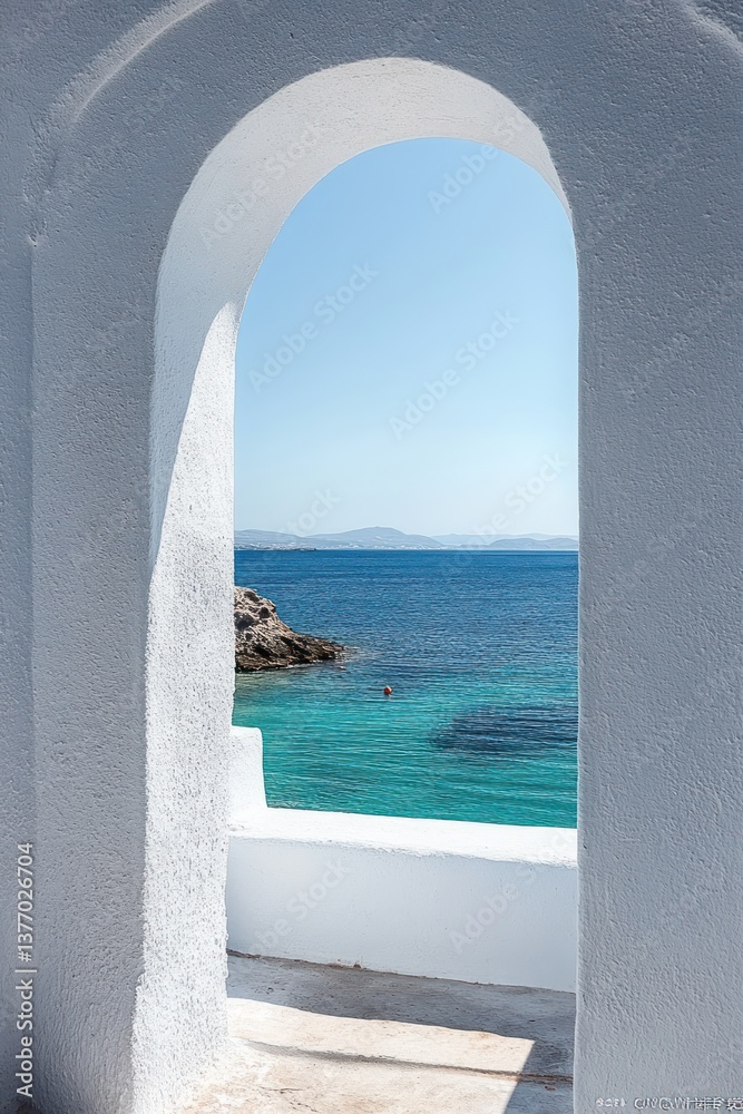 Mediterranean white architecture in Bodrum Turkey with arched windows and blue sea summer vacation view Mediterranean white architecture in Bodrum Turkey with arched windows and blue sea summer vacation view
