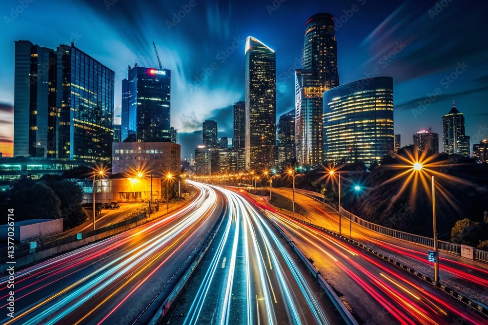 Night City Lights Trails, Urban Architecture, Dynamic Intersection, Illuminated Cityscape, Modern Metropolis Night City Lights Trails, Urban Architecture, Dynamic Intersection, Illuminated Cityscape, Modern Metropolis