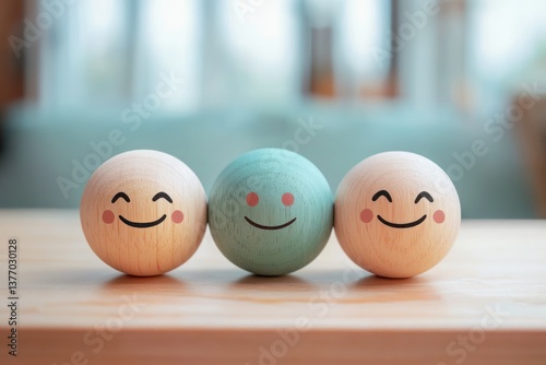 happy smiley face wooden sphere feedback rating emotional evaluation customer review mental health