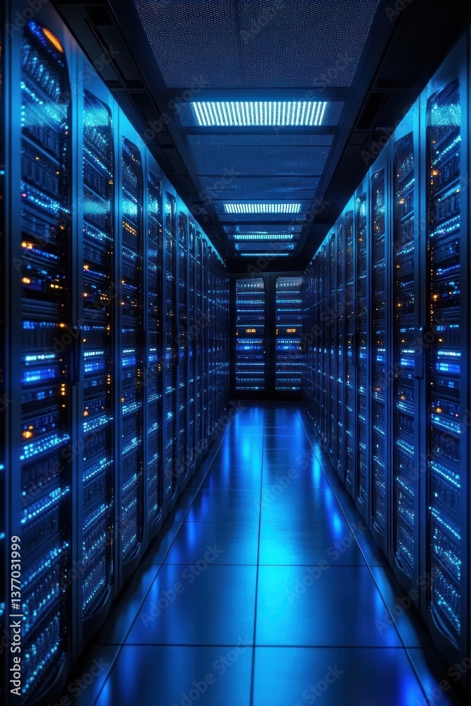 Fototapeta premium Futuristic Server Room with Advanced Technology and Organized Data Infrastructure