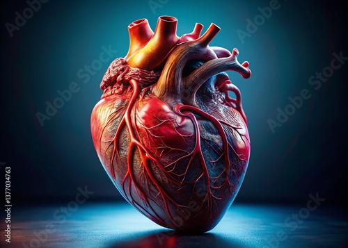 Realistic Heart Anatomy Fashion Photography: Close-up Red Human Heart Image