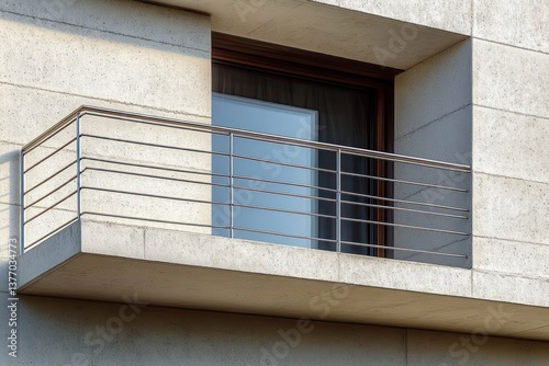 Modern Minimalist Balcony with Sleek Aluminium Railing and White Plaster Walls