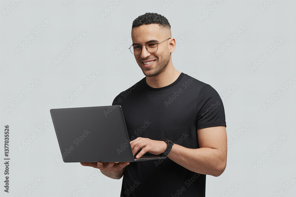 Young Middle Eastern Man Working on Laptop Young Middle Eastern Man Working on Laptop