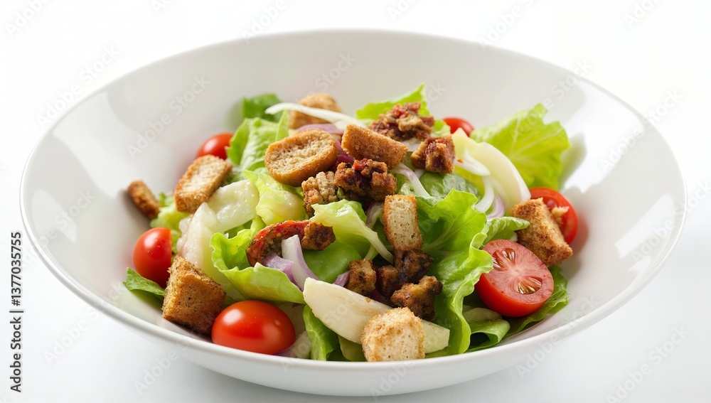 Fresh Garden Salad with Cherry Tomatoes and Croutons, Isolated on white background Fresh Garden Salad with Cherry Tomatoes and Croutons, Isolated on white background
